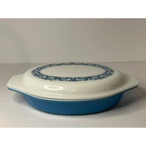VTG PYREX Ivy Floral Divided Casserole Dish Ovenware 1-1/2 QT USA Ornate White